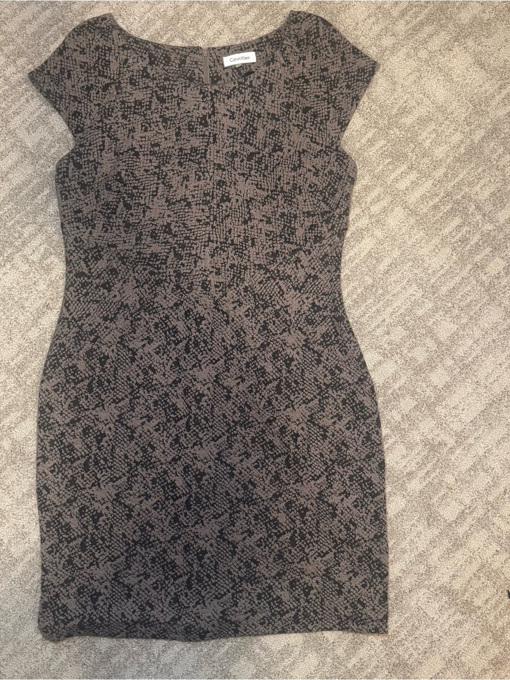 Calvin Klein Black and Taupe Textured Midi Sheath Dress Size 16